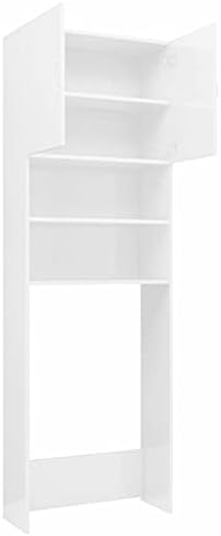 Susany Waschmaschinenschrank Badezimmerschrank Mit 2 Türen und 2 offenen Fächern Badregal Hochschrank Waschmaschine Schrank für Toilette,Balkon,Abmessungen:64 x 25,5 x 190 cm (B x T x H), Weiß