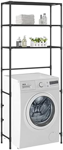 Festnight Waschmaschinenschrank Waschmaschinenregal mit 3 Ablagen Waschmaschinen Schrank Hoch Schrank Für Waschmaschine Schrank Regal Regal Für Waschmaschine Schwarz 69x28x169 cm