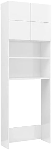 vidaXL Waschmaschinenschrank mit 2 Türen 2 offenen Fächern Badmöbel Badschrank Hochschrank Badhochschrank Hochglanz-Weiß 64x25,5x190cm