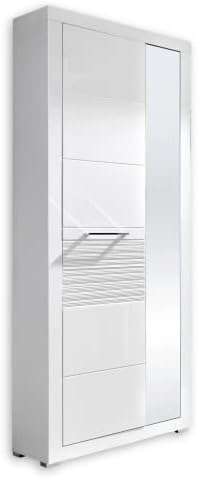 Stella Trading LIFE Garderobenschrank, weiss hochglanz - Moderner Flurgarderoben Schrank mit Spiegeltür - 72 x 201 x 37 cm (B/H/T)