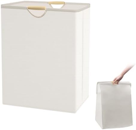 VFANDV Wäschekorb, Laundry Baskets Weiß Wäschekorb Faltbarer Geflochten Oxford-Gewebe wäschekörbe mit Henkel Groß 50×40×27 cm, für Reise/Schlafzimmer/Badezimmer/Schlafsaal