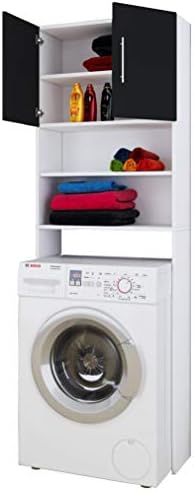 VCM Waschmaschinenschrank Badschrank Hochschrank Überbau Schrank Bad Möbel Regal Schwarz / Weiß 190 x 64 x 25 cm "Jutas"
