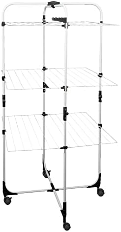 Grafner Wäscheständer Turm, 30 Meter Leinenlänge, mit Rädern, klappbar und platzsparend, 3 Etagen, 6 Faltbare Flügel, rollbar und standfest, mobiler Turm Wäscheständer Trockenständer Trockenregal