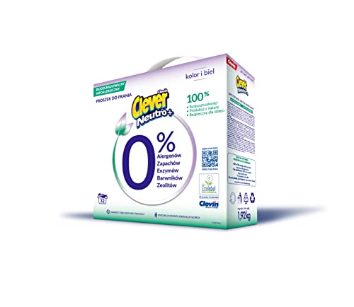 Biologisch abbaubar neutrale Waschpulver (32 WL) CLEVER NEUTRO+ COLOR&WHITE Karton Hypoallergenes Waschmittel 1,92 kg