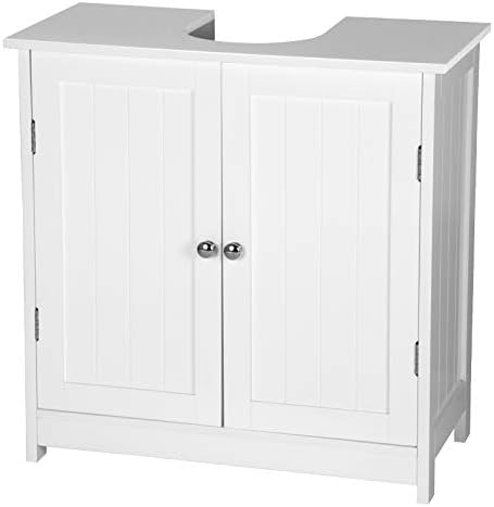 eSituro Waschbeckenunterschrank, Unterschrank, Waschtischunterschrank, Badezimmerschrank mit 2 Türen Badschrank aus MDF weiß 60 x 60 x 30 cm,Landhausstil