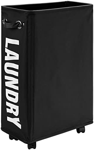 DOKEHOM 25-Inches Großen Faltbare Wäschekörbe mit Rad, Zusammenklappbaren Wäschesäcke, Kleider Tasche (Schwarz, M) EINWEG