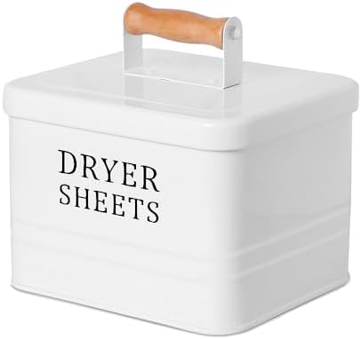DAYA FASHION Trocknerblechhalter, Metall, Bauernhaus-Trocknerblattspender für Waschküche, weißer Trockner, Blattbehälter mit Deckel, Stofftuchhalter, Aufbewahrungsbehälter