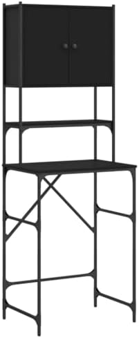 vidaXL Waschmaschinenschrank, Waschmaschinenregal mit viel Stauraum, Wasserbeständig Badschrank Trocknerschrank Verstellbare Beine, Hochschrank Badmöbel, Schwarz Holzwerkstoff