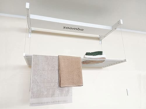 Zoomba 130cm - Wäscheständer Wandmontage mit Fernbedienung, höhenverstellbar in Aluminium. Wäscheständer für die Wand – platzsparend Wäschetrockner (Zoomba 130cm - Wand)