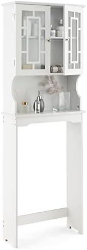 GOPLUS Toilettenregal mit Ablage, Toilette Überbauschrank, Badregal Hochschrank, Badezimmerregal mit Stauraum, Waschmaschinenschrank, 169 x 57 x 20cm (Weiß)