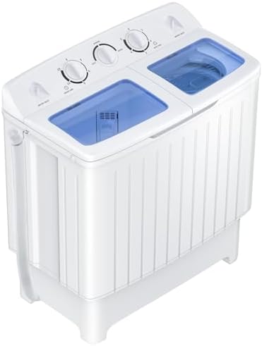 RELAX4LIFE Mini Waschmaschine mit Schleuder, 5KG Waschkapazität+3KG Schleuderkapazität, Waschautomat mit 2 Kammern & Timer, Camping Waschmaschine für Wohnwagen Kleine Wohnräume