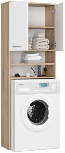 BDW Waschmaschinenschrank 180x64x30 cm, Badezimmer Hochschrank, Badezimmerschrank Hoch, Badezimmer Möbel, Bad Schrank Badezimmerschrank, Badregal, Waschmaschine, Eiche Sonoma/Weiß