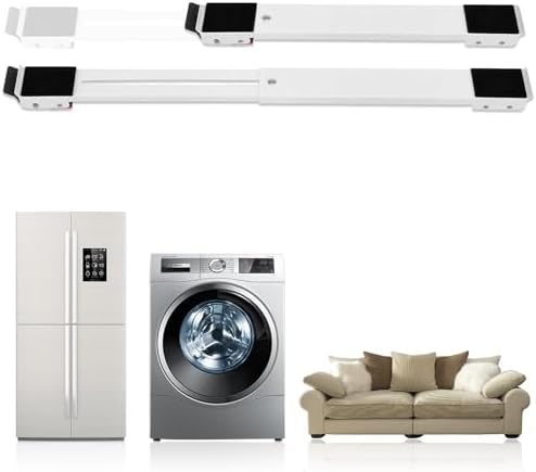 WAVATA 2 StüCke Waschmaschinen Untergestell Mit Rollen, MöBelrollen Aus Eisen Maximale TragfäHigkeit 700kg, Einstellbar (45-72 cm) MöBelroller Schienen FüR MöBel FüR KüHlschrank, Sofas, SchräNke, Weiß