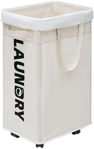 Goodpick Wäschekorb 75L, Wäschekorb Faltbar, Badezimmer Organizer, Wäschekorb Groß mit Rädern, Laundry Baskets, Aufbewahrungskorb Kinder, Zusammenklappbaren Wäschesäcke (Weiß), Korb Aufbewahrung, Weiß