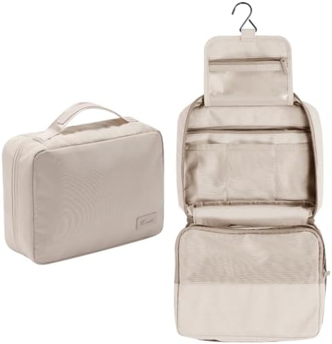 Groß Kulturbeutel Damen & Herren - Gross Kulturtasche Zum Aufhängen, Kosmetiktasche - Waschtasche für Frauen & Mädchen-Beige