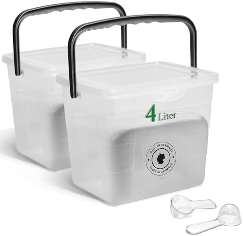 Novaliv 2X Waschmittelbox mit Deckel 4 Liter Transparent und Dosierlöffel 23,5 x 18 x 18,5 cm Waschpulver Aufbewahrungsbox mit Henkel Waschmittel Aufbewahrung Waschmittelbehälter Waschpulverbehälter