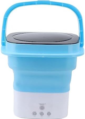 Fockety Tragbare Waschmaschine, Mini-Faltbare Tragbare Waschmaschine mit Schleudertrockner und Ablaufschlauch, Tiefenreinigungswaschmaschine für Wohnmobil, Wohnung, Wohnheim, Reisen (Blau Weiss)