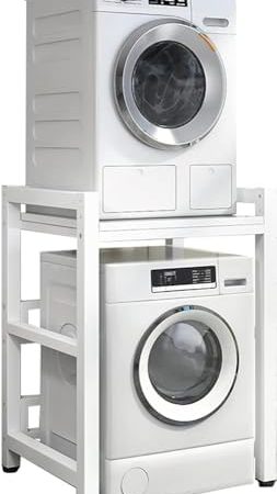 PJGFBYT Trockenständer, höhenverstellbar, tragbar, stapelbar, für Frontlader, Waschmaschine und Trockner, Aufbewahrungsregal über Waschmaschine, 400 kg Tragkraft (Farbe: weißer Rahmen + weiß)