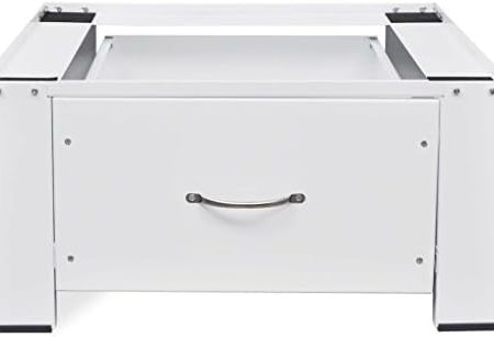 Nishore Waschmaschinen Untergestell Unterschrank Sockel Podest mit 1 Schublade Waschmaschinensockel Stahlgestell Stahlrahmen Waschmaschinenerhöhung, max. bis 100kg Weiß