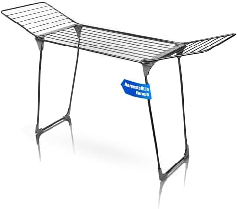 BigDean Wäscheständer 20m mit extradicken Leinen - Schwarz Edition - faltenarmes Trocknen - Made in Europe - Flügelwäscheständer Brückenbeinen passend für 2 Wäscheladungen Wäschetrockner Wäscheleine
