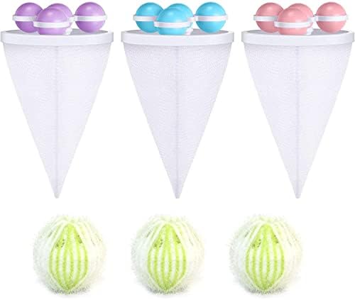 Norhogo 3 Stück Filterbeutel Waschmaschine Haarentferner, Fell Entferner Haarfänger Filternetzbeutel, Reinigung Dekontamination, Lieferung mit 3 weiße-grünen Wäschebälle, 17.5 * 9.2cm