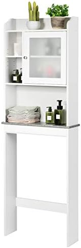 GOPLUS Toilettenschrank mit 4 Ablage, Toilettenregal mit Tür, Überbauschrank aus Holz, für Trockner, Waschmaschinen, mit verstellbarem Einlegbogen, Einfache Montage, 59x19x173 cm, Weiß