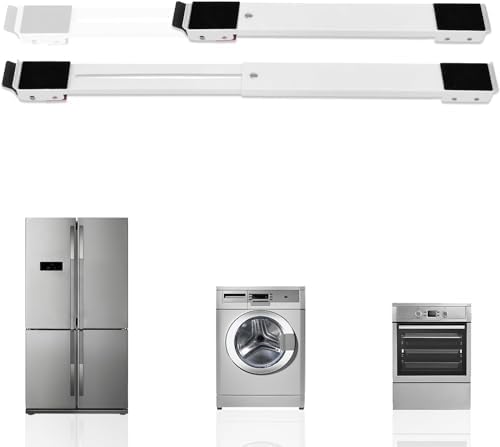 BASVII 2 Stücke Einstellbar Waschmaschinen Untergestell, Möbelrollen aus Edelstahl Single kann 300 kg, Möbeltransportrollen mit Rutschfeste Unterseite aus Gummi für Kühlschrank, Sofas, Schränke