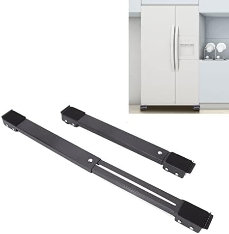 Waschmaschine Rollen Schiene,Waschmaschinen-untergestell mit Bremse aus Eisen,2er Set,45x5x4cm,Rollen Schiene für Waschmaschine,Mobiler Waschmaschinensockel, 2 Rutschfester Unterlegscheiben,Schwarz