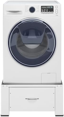 Kavolet Waschmaschinensockel mit Schubladen, Waschmaschinen-Untergestell, Weiß, 64x55x32,5 cm, aus Stahl, bis 100kg, Trocknersockel Unterschrank Podest für Waschmaschine und trockner