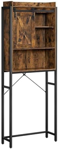 VASAGLE Toilettenregal, Badezimmerregal, mit Schrank, Stahlgestell, für Waschmaschine, einfache Montage, Industrie-Design, 64 x 24 x 171 cm, vintagebraun-schwarz BTS003B01