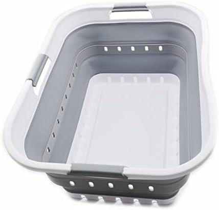 SAMMART 42L Faltbarer Wäschekorb aus Kunststoff –Pop-Up-Aufbewahrungsbehälter/Organizer – tragbarer– platzsparender (1, Weiß/Grau)