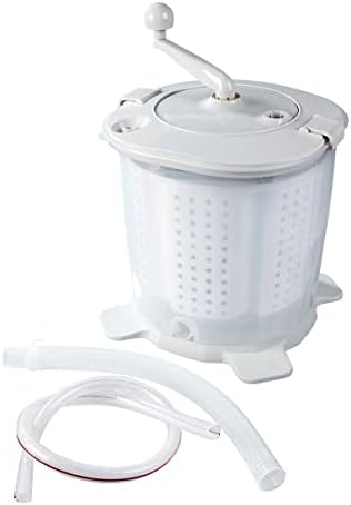 genialo Handwaschmaschine, ohne Strom, mit Kurbel und Schleuder, Camping, Handwäsche, manuell, Kunststoff, weiß/grau