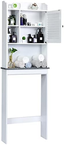 GOPLUS Toilettenregal mit Ablage, Toilettenschrank mit verstellbarem Regal & Lamellentür, Waschmaschinenschrank Badregal für Badezimmer, Wäscheraum, 59 × 17 × 173cm