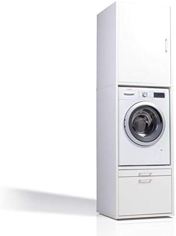 WASCHTURM • Waschmaschinenschrank mit Schrankaufsatz • HBT: 233x67x65 cm • Schublade & Ausziehbrett • TÜV-Zertifiziert • Weiß