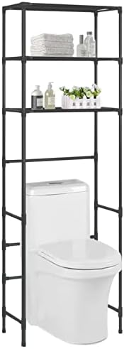 Gecheer Toilettenregal mit 2 Ablagen Überbauregal Waschmaschine Badregal Waschmaschinenschrank Waschmaschine Bad Schrank Schwarz 53x28x169 cm