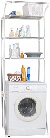 BAOYOUNI Waschmaschinenregal Toilettenregal mit 3 Ablagen Platzsparend Badezimmerregal Badregal aus Metall Bad WC Stand Regal, Verstellbares, Einfache Montage, (61-97) x 49,5 x 210 cm, Elfenbein