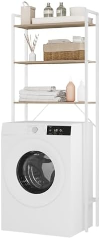 EUGAD Toilettenregal, Badezimmerregal mit 3 Ablagen, Toilettenregal Badezimmerregal Badregal WC-Regal, stehendes Regal über Toilette, modern, helle Eiche + Weiß, B63 x H163 x T24 cm