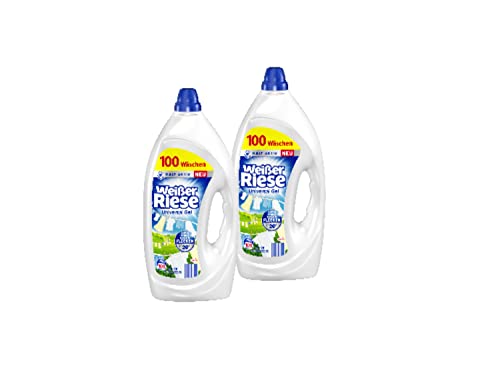 Weißer Riese Universal Gel (2x 100 Waschladungen), Vollwaschmittel sorgt für strahlend saubere Wäsche & wirkt riesig stark gegen Flecken, Kalt-Aktiv schon ab 20° C, 100% recycelbar