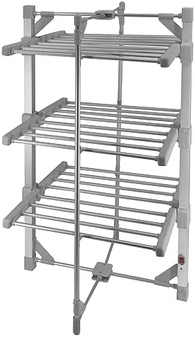 Elektrischer beheizter Wäscheständer 3 Ebenen 21m 15kg Wäsche Kapazität 50-55°C 220W Drinnen Klappbar Mobil 6 Böden 24 Stangen Energieeffizient Schnell trocken Staubschutzhülle & 6 Wäscheklammern