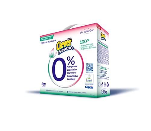 Biologisch abbaubar neutrale Waschpulver (32 WL) CLEVER NEUTRO+ COLOR Karton Hypoallergenes Waschmittel 1,92 kg
