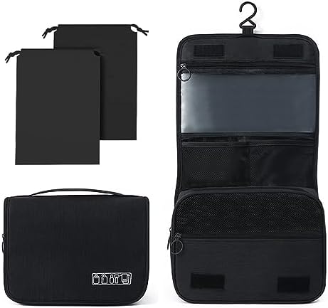 Kulturbeutel zum Aufhängen, 1Stück Reise Kulturtasche mit 2 Stück Reiseschuhtaschen, Kosmetiktasche, Gross Kulturtasche für Männer & Frauen Schwarz