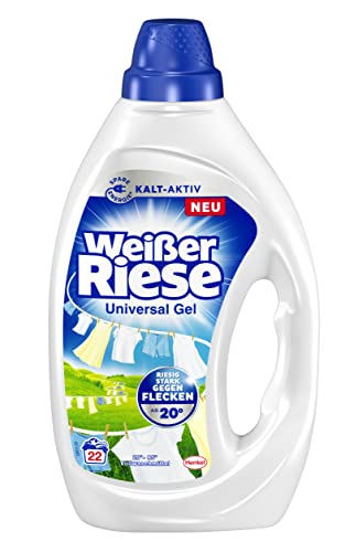 Weißer Riese Universal Gel (22 Waschladungen), Vollwaschmittel sorgt für strahlend saubere Wäsche & wirkt riesig stark gegen Flecken, Kalt-Aktiv schon ab 20° C, 100 % recycelbar