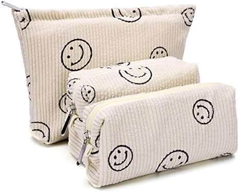 3 Stücke Reise Kulturtasche, Multifunktionaler Kosmetiktasche Waschtasche, Kordsamt Lächeldruck Makeup Organizer, Waschtasche für Reisen Kinder Mädchen Damen