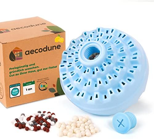 1 Jahr Waschen mit dem aecodune Öko Waschball für Waschmaschine - 240 Wäschen - Natürliches Waschmittel Pulver in Wäscheperlen Zero Waste - Waschmittel Sensitiv - Ätherisches Öl Zitrone
