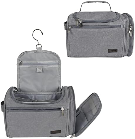 Gloppie Kulturtasche für Herren Damen Kulturbeutel Kosmetiktasche Zum Aufhängen Waschtasche mit Doppelter Reißverschlussöffnung 9L Große Praktische Mehrzwecktasche für Kinder, Männer & Frauen, Grau