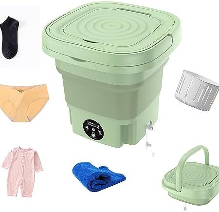 AFGSsm 8L mini waschmaschine, faltbare waschmaschine, camping waschmaschine, mobile waschmaschine für Unterwäsche, Socken und Kinderkleidung -grüner