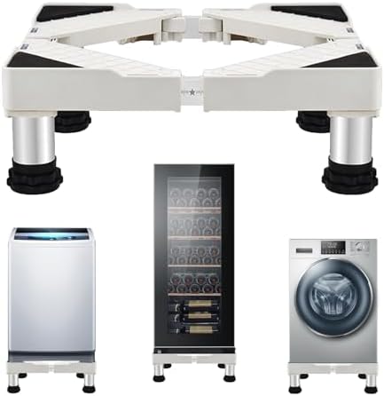 Waschmaschinensockel,Waschmaschinen Untergestell,KüHlschrank Podest Gestell 4 Beine Einstellbare Breite 42-65cm,Edelstahl BäRenlast 600 Kg Rutschfester Rahmen(height:7.5-8.7in)