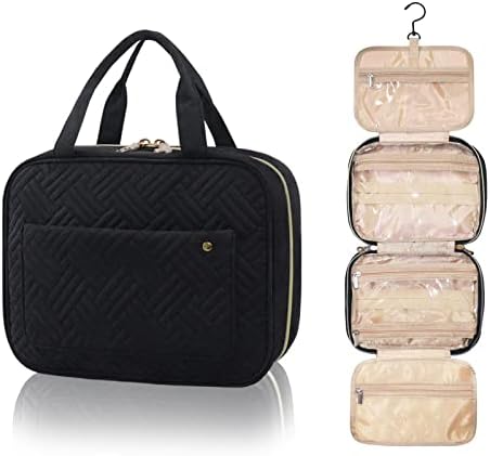 Kulturbeutel zum Aufhängen, Hängende Kulturtasche mit 360° drehbarem Metallhaken, Schwarz Wasserdicht Kulturtasche Damen, Reise-Make-up-Waschtasche für Damen Herren
