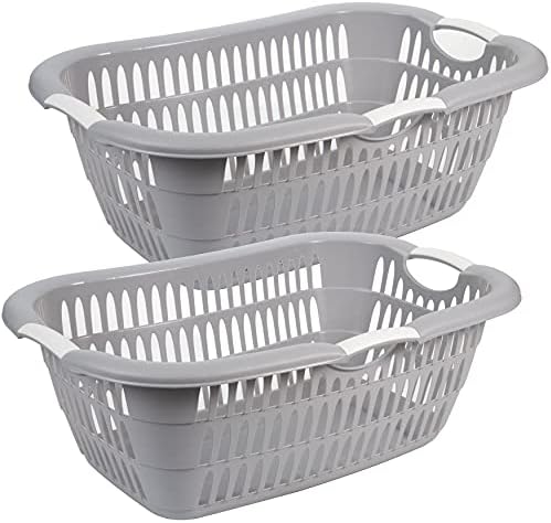 Wäschekorb PLastik XL, 2er Set, Wäschewanne, ergonomische Griffe, 68 x 46 x 25 cm, 38 Liter, Made in EU, grau
