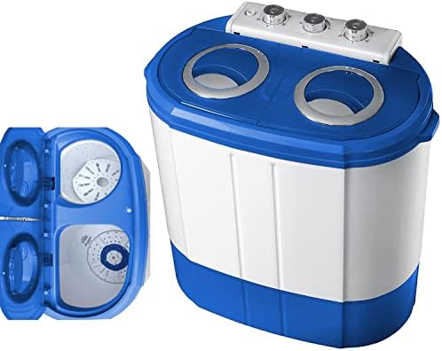 Steinborg Mini Waschmaschine mit Schleuder | 2 Kammern | Waschautomat bis 3 KG | Schleuderkammer bis 1 Kg | Reisewaschmaschine | Miniwaschmaschine | Camping Mobile Toploader, Grau/ Weiß